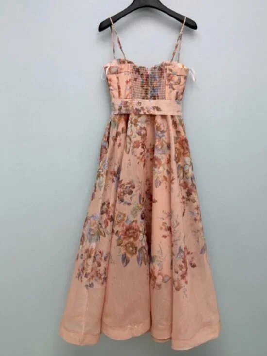 Zimmermann Peach Floral Midi Dress - Picture 2 of 7